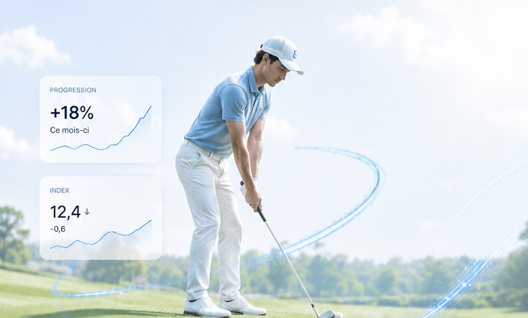 Golfeurs sur un practice avec des données SwingFlow